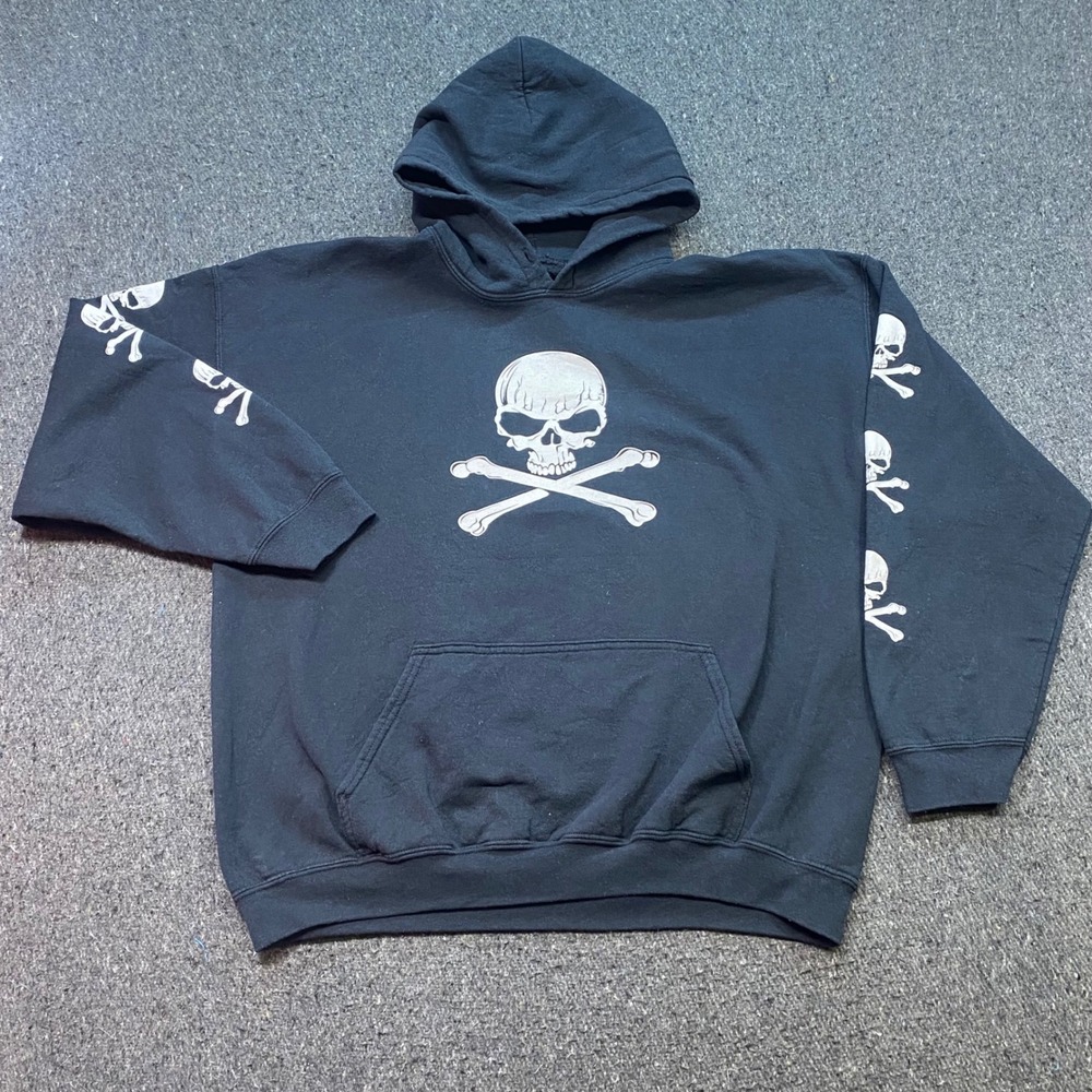 Dead Freddies Island Wear Hoodie Sz XL Mens Black Grunge Skull Pirates For Hire